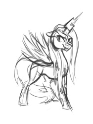 Size: 900x1200 | Tagged: safe, artist:purplelemons, queen chrysalis, changeling, changeling queen, sketch, smiling, solo