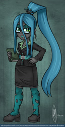 Size: 600x1166 | Tagged: safe, artist:php13, queen chrysalis, askchrysalis, glasses, humanized, ponytail, solo, teacher