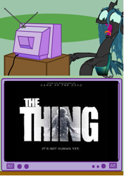 Size: 425x602 | Tagged: safe, queen chrysalis, changeling, changeling queen, exploitable meme, irony, the thing, the thing (2011), tv meme