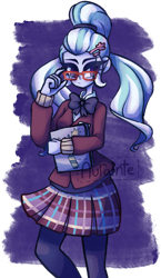 Size: 1751x3016 | Tagged: safe, artist:aurainte, sugarcoat, equestria girls, friendship games, clothes, crystal prep academy uniform, glasses, leggings, looking at you, no more ponies at source, school uniform, solo