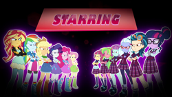 Size: 1280x720 | Tagged: safe, screencap, applejack, fluttershy, indigo zap, lemon zest, pinkie pie, rainbow dash, rarity, sci-twi, sour sweet, sugarcoat, sunny flare, sunset shimmer, twilight sparkle, equestria girls, friendship games, crossed arms, humane five, humane seven, humane six, shadow five, shadow six