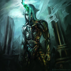 Size: 1000x1000 | Tagged: safe, artist:bloodrizer, queen chrysalis, anthro, changeling, changeling queen, armor, crysis, human facial structure, nanosuit