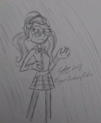 Size: 1280x1565 | Tagged: safe, artist:derpanatersdoodledumpingden, sugarcoat, equestria girls, 30 minute art challenge, clothes, crystal prep academy uniform, drawing, looking at you, school uniform, solo, traditional art