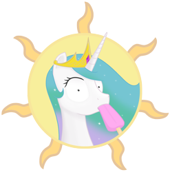 Size: 3200x3240 | Tagged: safe, artist:transparentpony, princess celestia, alicorn, pony, popsicle, solo, sun, surprised