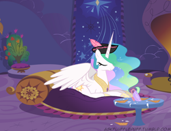 Size: 650x500 | Tagged: safe, artist:mixermike622, princess celestia, alicorn, pony, accessory swap, hat, single panel, solo