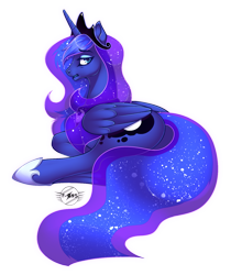 Size: 1345x1600 | Tagged: safe, artist:f-r95, princess luna, alicorn, pony, ethereal mane, female, galaxy mane, looking back, mare, moonbutt, on side, plot, simple background, solo, transparent background