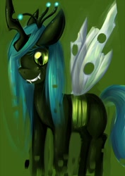 Size: 1239x1753 | Tagged: safe, artist:koneko, queen chrysalis, changeling, changeling queen, female, green eyes, horn, solo