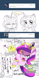 Size: 800x1600 | Tagged: safe, artist:naoki, princess cadance, queen chrysalis, alicorn, changeling, changeling queen, pony, chibi, japanese, mairitoruhoney, tumblr