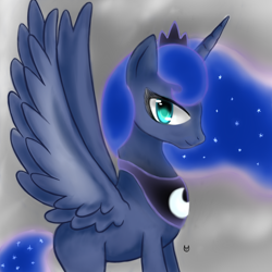 Size: 2000x2000 | Tagged: safe, artist:cartoonowl, princess luna, alicorn, pony, female, gradient background, horn, mare, solo