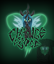 Size: 1080x1272 | Tagged: safe, artist:zedrin, queen chrysalis, changeling, changeling queen, clothes, solo, t-shirt