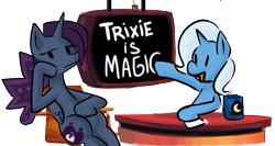 Size: 765x408 | Tagged: safe, artist:fauxsquared, princess luna, trixie, alicorn, pony, banner, luna-afterdark, trixie is magic