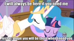 Size: 960x540 | Tagged: safe, princess celestia, twilight sparkle, twilight sparkle (alicorn), alicorn, pony, princess twilight sparkle (episode), female, image macro, lesbian, mare, momlestia, motherly, shipping, twilestia