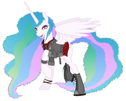 Size: 4548x3646 | Tagged: safe, artist:gabriev666, princess celestia, alicorn, pony, alternate hairstyle, army boots, def leppard, eddie the head, female, iron maiden, mare, metal, metalestia, simple background, solo, transparent background
