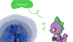 Size: 770x443 | Tagged: safe, artist:panyang-panyang, princess luna, spike, alicorn, dragon, pony, single panel, tumblr:spike-in-weirdworld