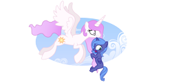 Size: 12700x6100 | Tagged: safe, artist:jordila-forge, princess celestia, princess luna, alicorn, pony, absurd resolution, cewestia, duo, female, filly, flying, pink-mane celestia, royal sisters, scared, simple background, sisters, transparent background, woona, younger