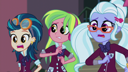 Size: 1280x720 | Tagged: safe, screencap, indigo zap, lemon zest, sugarcoat, equestria girls, friendship games, worried