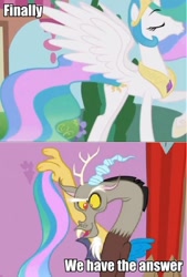 Size: 522x770 | Tagged: safe, discord, princess celestia, alicorn, pony, princess twilight sparkle (episode), analysis, animation error, image macro, tail