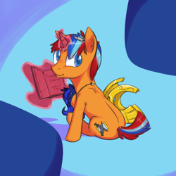 Size: 500x500 | Tagged: safe, artist:yeendip, princess luna, oc, oc only, oc:sentinel shield, alicorn, pony, book, chaotic noteworthy, magic, sentiluna, solo