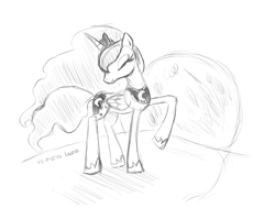 Size: 1180x940 | Tagged: safe, artist:fra-92, princess luna, alicorn, pony, eyes closed, monochrome, solo