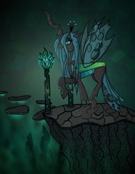 Size: 800x1029 | Tagged: safe, artist:invaderkwin, queen chrysalis, changeling, changeling queen, female, green eyes, horn, solo