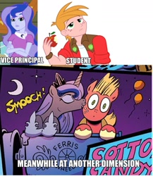 Size: 1408x1624 | Tagged: safe, idw, big macintosh, princess luna, vice principal luna, equestria girls, spoiler:comic, age difference, female, kissing, lunamac, male, shipping, straight