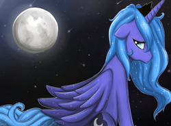 Size: 1598x1178 | Tagged: safe, artist:murraysnow, princess luna, alicorn, pony, lonely, moon, sad, solo