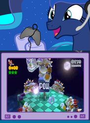 Size: 563x769 | Tagged: safe, princess luna, alicorn, pony, bowser, cat mario, clones, exploitable meme, final boss, gamer luna, mario, meme, meowser, obligatory pony, pow block, skyscraper, sprixie princess, super mario 3d world, super mario bros., tv meme