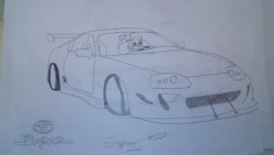Size: 2560x1440 | Tagged: safe, artist:forzaveteranenigma, sugarcoat, fanfic:shadowbolts racing, equestria girls, friendship games, car, driving, solo, toyota, toyota supra, traditional art