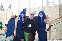 Size: 5184x3456 | Tagged: artist needed, safe, discord, princess luna, human, anime milwaukee, anime milwaukee 2013, clothes, cosplay, fingerless elbow gloves, irl, irl human, photo, sunglasses, wings