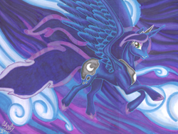 Size: 900x682 | Tagged: safe, artist:makomaragi, princess luna, alicorn, pony, female, horn, mare, solo, traditional art