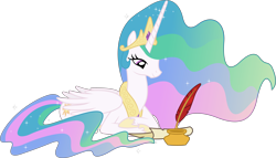 Size: 6920x3960 | Tagged: safe, artist:90sigma, princess celestia, alicorn, pony, absurd resolution, female, ink, inkwell, mare, parchment, quill, simple background, solo, transparent background, vector