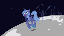 Size: 1280x720 | Tagged: safe, artist:nyerpy, princess luna, alicorn, pony, happy, moon, pronking, s1 luna, solo