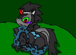 Size: 370x271 | Tagged: safe, artist:ichimeinu, king sombra, queen chrysalis, changeling, changeling queen, pony, unicorn, chrysombra, colt, couple, female, filly, male, shipping, sleeping, straight