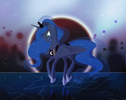 Size: 2000x1585 | Tagged: safe, artist:margony, nightmare moon, princess luna, alicorn, pony, crying, solo