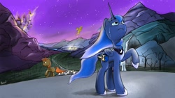 Size: 1920x1080 | Tagged: safe, artist:hajijack520, princess luna, oc, alicorn, pony, crying, fire