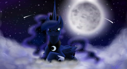 Size: 1980x1080 | Tagged: safe, artist:nyunimu, princess luna, alicorn, pony, fluffy, moon, solo