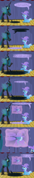 Size: 1280x6699 | Tagged: safe, artist:evil-dec0y, queen chrysalis, changeling, changeling queen, pony, unicorn, comic:trixie vs., ask, cape, clothes, comic, duo, duo female, female, hat, mare, stage, trixie's cape, trixie's hat, tumblr