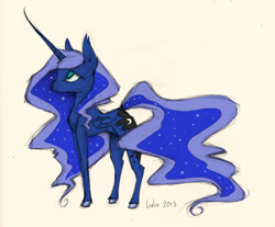 Size: 1024x848 | Tagged: safe, artist:lulu-fly, princess luna, alicorn, pony, female, horn, mare, solo, traditional art