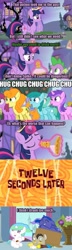 Size: 500x1734 | Tagged: safe, artist:beavernator, discord, princess celestia, princess luna, spike, twilight sparkle, twilight sparkle (alicorn), alicorn, dragon, pony, princess twilight sparkle (episode), baby, baby pony, cewestia, chug chug chug chug, cute, female, filly, flashback potion, gilligan cut, mare, my pretty seahorse, spongebob squarepants, spongebob time card, woona