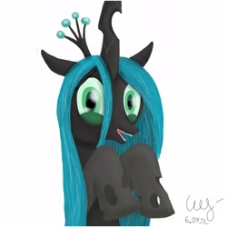 Size: 1600x1600 | Tagged: safe, artist:wolver87, queen chrysalis, changeling, changeling queen, female, green eyes, horn, solo