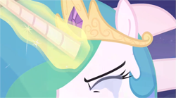 Size: 1021x568 | Tagged: safe, screencap, princess celestia, alicorn, pony, princess twilight sparkle (episode), crying, magic, solo