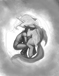 Size: 612x792 | Tagged: safe, artist:hattonslayden, princess celestia, alicorn, human, pony, female, monochrome