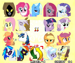 Size: 700x585 | Tagged: safe, artist:drpain, derpibooru import, screencap, applejack, big macintosh, discord, dj pon-3, fluttershy, gilda, pinkie pie, rainbow dash, rarity, scootaloo, shining armor, sweetie belle, trixie, twilight sparkle, vinyl scratch, zecora, earth pony, griffon, pegasus, pony, unicorn, zebra, character select, cutie mark crusaders, mane six, pinkamena diane pie, samurai shodown