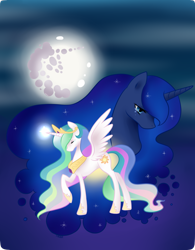 Size: 1280x1643 | Tagged: safe, artist:iikiui, princess celestia, princess luna, alicorn, pony, crying, moon