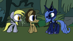 Size: 3780x2126 | Tagged: safe, artist:joeywaggoner, derpy hooves, doctor whooves, princess luna, alicorn, pegasus, pony, female, mare