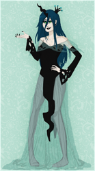 Size: 444x800 | Tagged: safe, queen chrysalis, clothes, horned humanization, humanized, solo, stockings