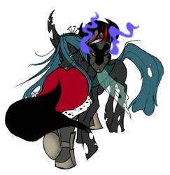 Size: 470x484 | Tagged: safe, artist:jabberwockychamber, king sombra, queen chrysalis, changeling, changeling queen, pony, unicorn, chrysombra, female, male, shipping, straight