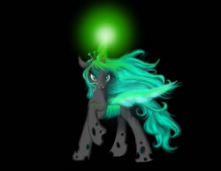 Size: 685x528 | Tagged: safe, artist:colorpaletpony, queen chrysalis, changeling, changeling queen, female, glow, solo, windswept mane