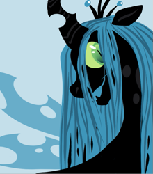 Size: 617x700 | Tagged: safe, artist:albinonarwhale, queen chrysalis, changeling, changeling queen, blue background, bust, portrait, simple background, solo