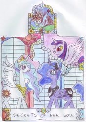 Size: 750x1064 | Tagged: safe, artist:chatsium, princess celestia, princess luna, twilight sparkle, twilight sparkle (alicorn), alicorn, pony, canterlot, dark, evil, female, fire, mare, stars